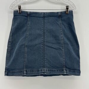 Free People Womens Blue Denim Mini Skirt High Waisted Seamed Size 10 OB504493
